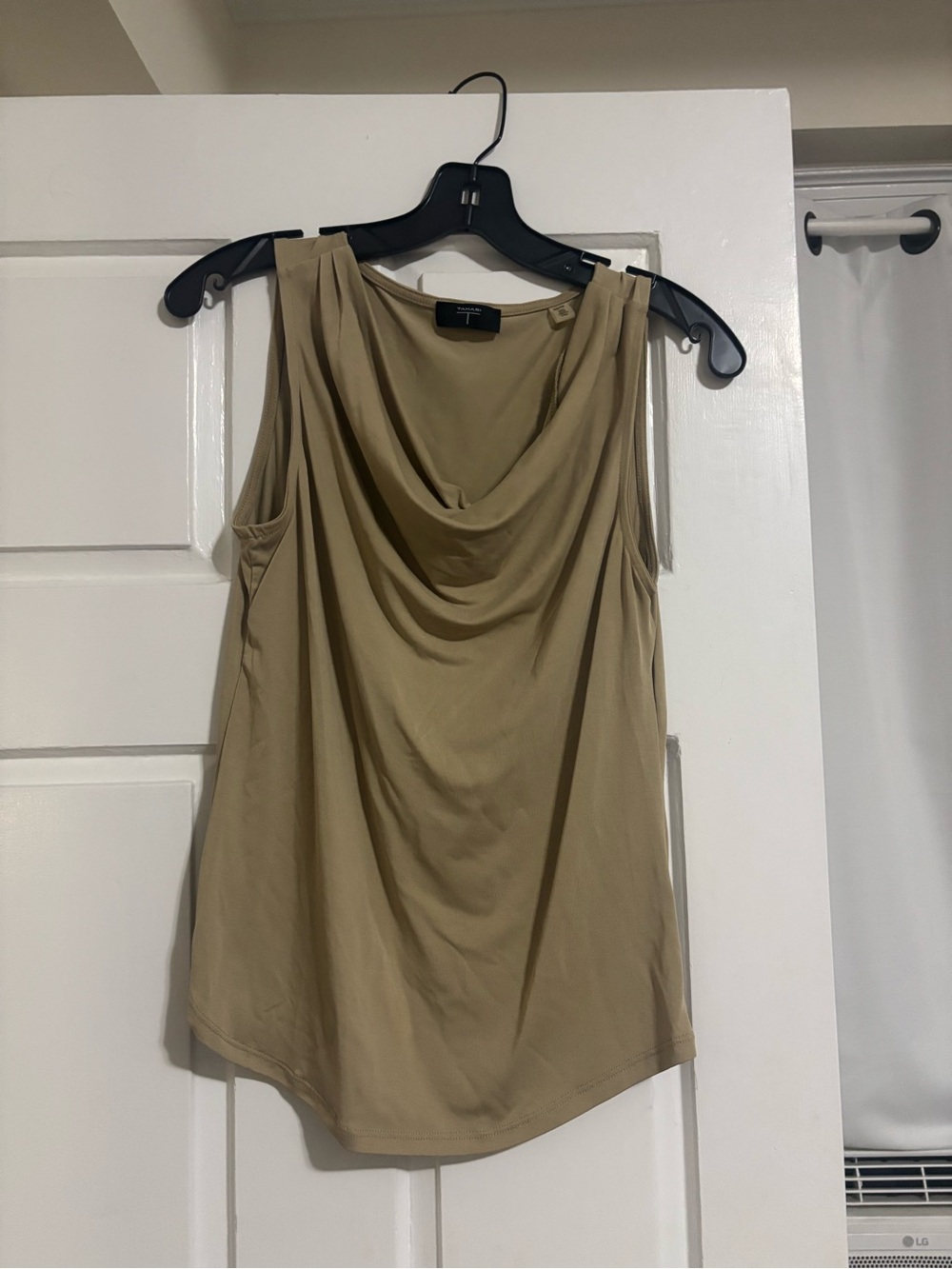 Tahari Draped Cowl Neck Sleeveless Top - Khaki